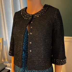 Cropped textured navy box jacket